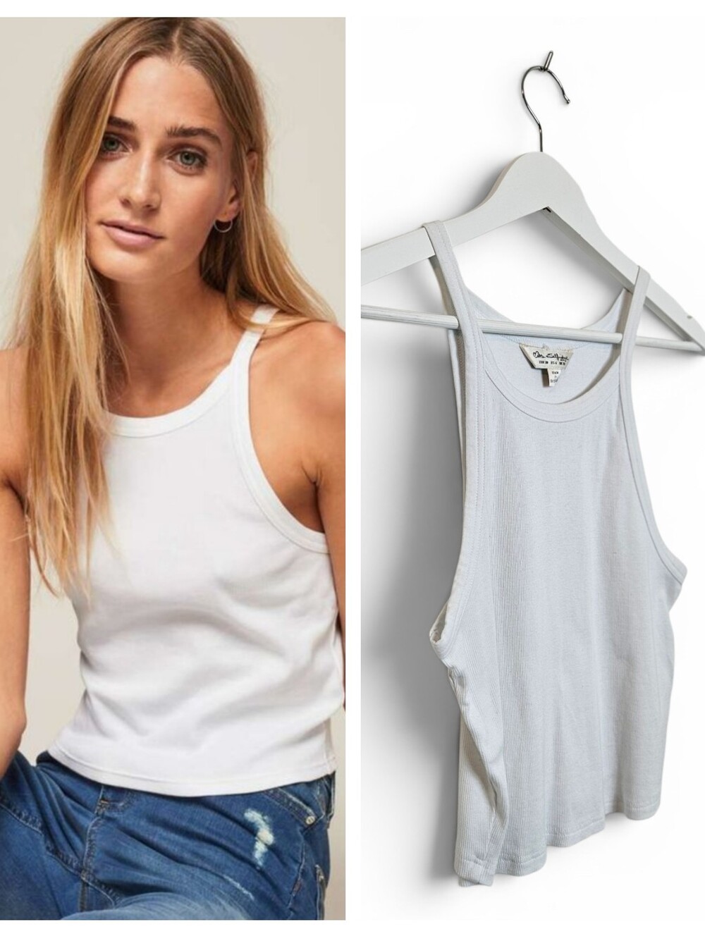 Miss Selfridge Tank Size 6 Ribbed Halter Crop Knit Scoop Neck White Minimalist